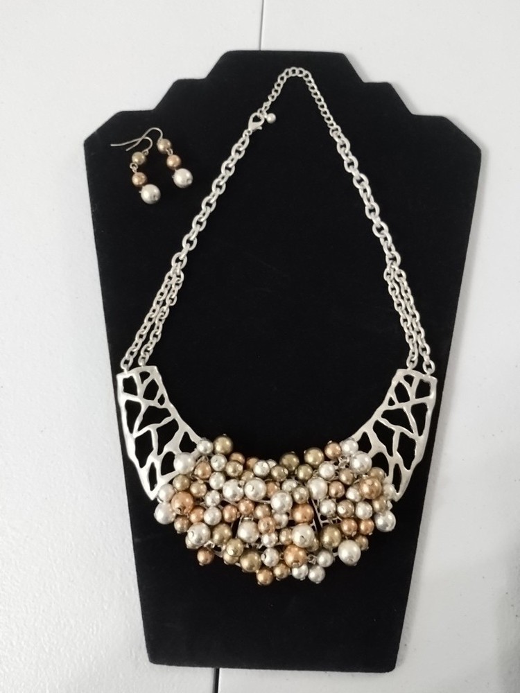 Chic Vintage Necklace N Earrings With Gold, Silver N Rose Gold Baubbles…