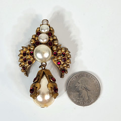 Henry Perichon Baroque Pearl Rhinestone Dangle Brooch Pendant France 1950s-1960s