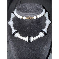 Vintage milk glass Necklace Monochrome Saucer Art Deco Style 24 Inch