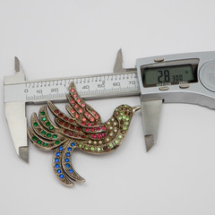 Vintage Pot Metal Brooch Large Bird Figural Pin Multicolor Rhinestones 2.6″