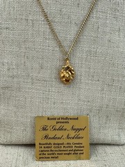 Vintage Ronte of Hollywood Gold Nugget Pendant Necklace Card 24K GP 1970s 1980s