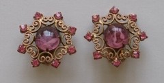 Vintage Weiss Signed Earrings Cip On Pink Rhinestone Filigree
