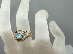 VINTAGE ESTATE GOLD PLATED OVAL CUT PASTE BLUE TOPAZ FILIGREE RING SIZE 8