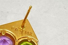 Vintage 14K Yellow Gold Amethyst Peridot Citrine Geometric Post Earrings 5/8″