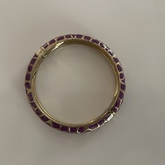 Bangle Bracelet Purple Enamel Hinged Clamp Clamper Gold Tone