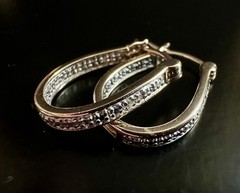Gold Over 925 Sterling Ross Simons Oval Horseshoe Hoop Diamond Chip Earrings