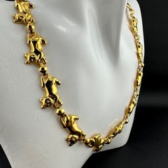 Vintage Necklace Cat Kitten With Yarn Ball Link Shiny Gold Tone 1980s 19″ Avon