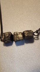 Vintage Pyrite Necklace Mixed Metals Three Beads Stones Silver Toned Chain