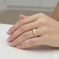 14k Yellow Gold Engagement Ring 2.66CT.Lab Grown Yellow Diamond Radiant Shape