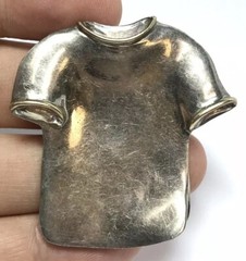 Designer Cyn Signed Sterling Silver & 14k Gold Short Sleeve T Shirt Pendant