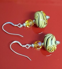 925 Lampwork Glass Bead Earrings 1.25in Sterling Silver 5gtw Brown Cream Swirl