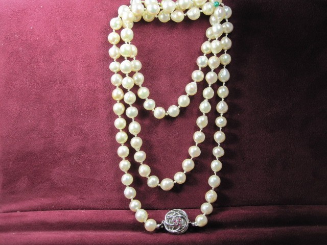 Antique Art Deco Hand-Knotted Baroque Pearls & Rubies Timeless Classic Necklace