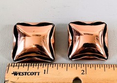 Copper Rumpled Square Shape Clipon Earrings Mid Century Modern Jewelry