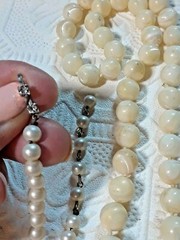 Mother of Pearl white beaded necklace, freshwater pearls? + other necklaces.
