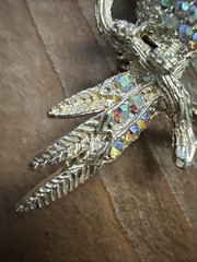 Vintage Sparkling AB Aurora Borealis Rhinestones Bird Brooch/Pin Goldtoned