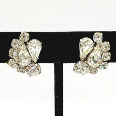 Clear Rhinestone Climber Sparkle Prism Fancy Event Vintage Screwback Earrings