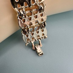 Vintage Bracelet Peach Pink Melon Frosted Lucite Thermoset Silver Tone Wide 6″