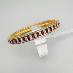 Swarovski Hinged Bangle Gold Tone Baguette Red Clear Crystal Bracelet SAL