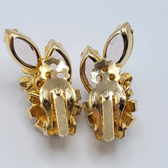 Glamorous AB Crystal Flower Floral Pale Rhinestone Climber Vtg Clip On Earrings