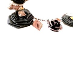 Women’s Vintage Black Silk Rose Metal Rose Copper Butterfly Leaf Necklace