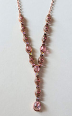 Vintage Avon Signed Cabochon Lariat Necklace Pink Crystal Rose Gold 80’s