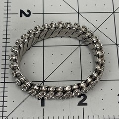 Vintage Silver Tone Expandable Stretch Clear Rhinestone Bracelet 3 Rows