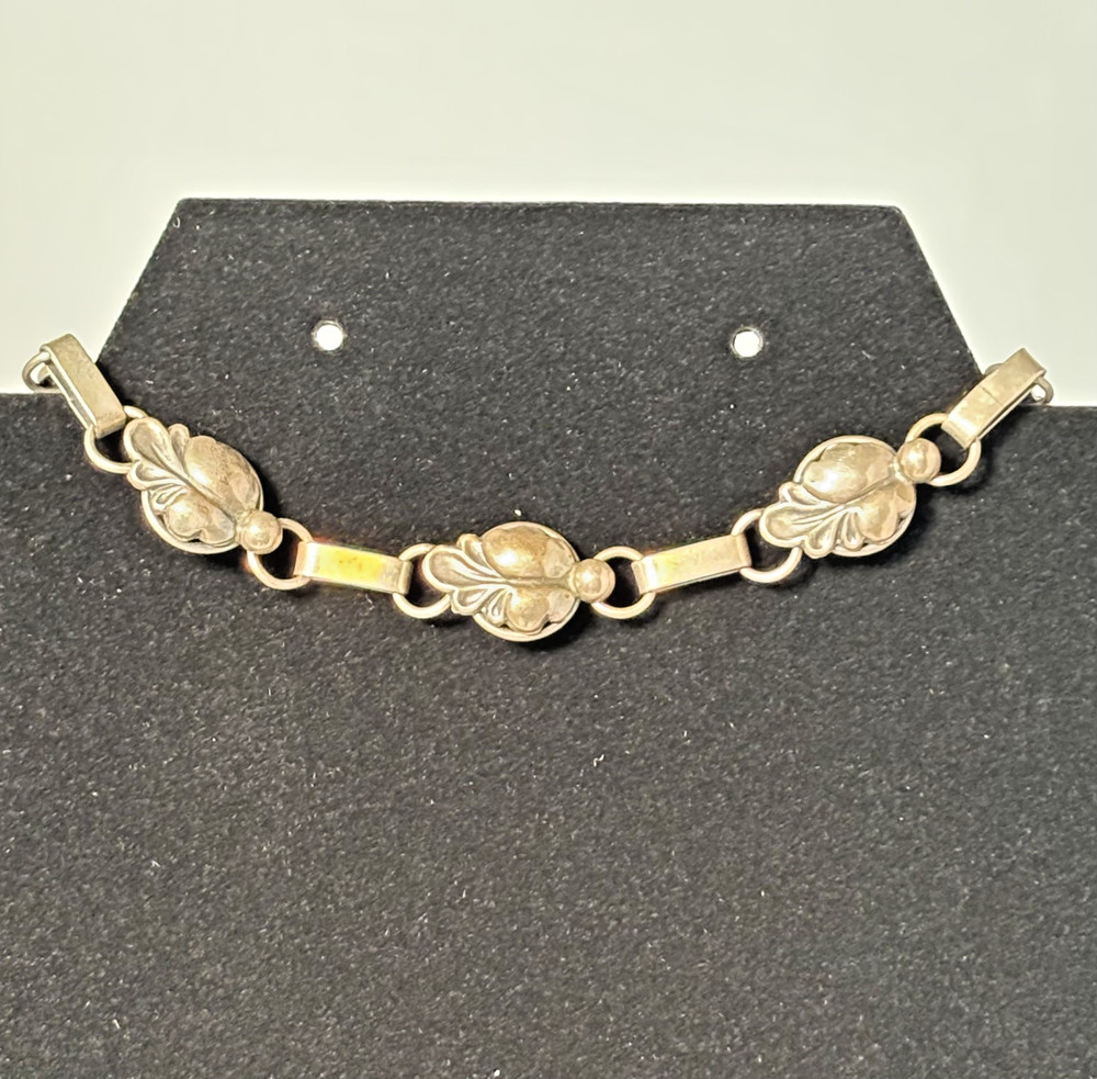 VINTAGE DANISH STERLING SILVER MDERNIST FLORAL LINK BRACELET MID-CENTURY DENMARK
