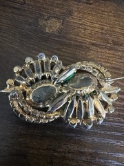 Vintage Juliana D&E Green & Blue Swirl Rhinestone Brooch Pin & Clip Earrings Set