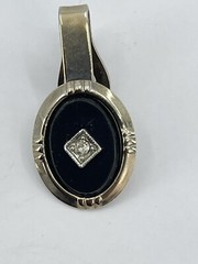 vintage cufflinks and tie clip set oval rhinestone in a diamond shaped setting