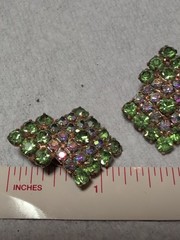 Vintage Green Rhinestones Surrounding Aurora Borealis Goldtone Stones Set In…