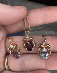 Necklace With Teardrop Pendants Simulated Garnet Amethyst Aquamarine GoldTone