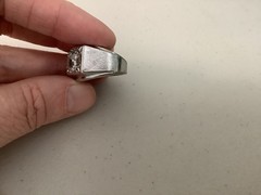Vintage Uncas mens signet ring 18KT HGE white gold plated CZ? stone size 8.75-9