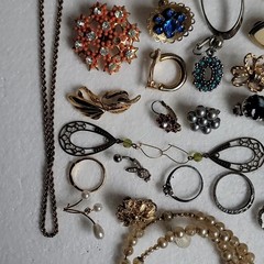 Vintage Multicolor Mixed Lot Earrings Brooch Necklace Ring Glass 34 Pieces