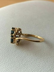 VINTAGE 14K GOLD BLUE SAPPHIRE DIAMOND TOI ET MOI RING ENGAGEMENT ANNIVERSARY