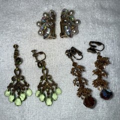 3 SETS Vintage ClipOn & Screwbk EARRINGS Great Condition Crystals Rhinestones