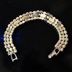 Rhinestone Bracelet Clear Crystal Tennis Baguette Rhodium Plated 1950s 6.5 Inch