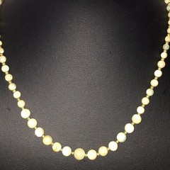 Vintage Graduated Beaded Necklace Brass Tone Cream Blue Green Boho Chic
