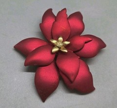 Vintage Tona Red & Gold Satin Poinsettia Brooch Pin Jewelry Signed 2.25″ EUC