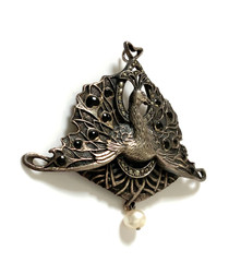STUNNING! Antique STERLING *PEACOCK* Pendant & BROOCH w ENAMEL*PEARL*MARCASITE!!