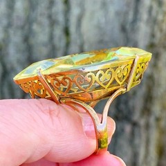 VINTAGE HUGE MASSIVE STATEMENT 10K GOLD MARQUISE LEMON GREEN QUARTZ CITRINE RING