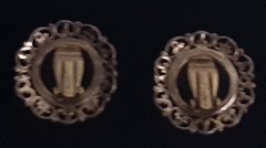 Vintage Judy Lee Peacock Glass Clip-On Earrings Iridescent Blue Purple Green
