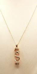 Oriental Faux Light Pink Jade Dragon Pillar Necklace w/18” Gold Tone Chain