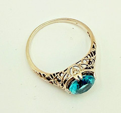 Sterling Silver 925 Art Deco Style Faceted Blue Glass Open Work Ring Size 8.75