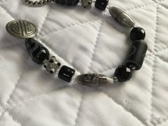 Vintage Handmade Black Lampwork Glass Silver-Toned Retro Beaded Bracelet
