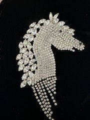 Crystal Horse Brooch Pin Custom Handmaid Rhinestone Vintage 3 x 3.5 inches