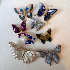 Vintage Butterfly Brooch Lot 7pc BSK Sterling Mexico 925 Enamel Rhinestone