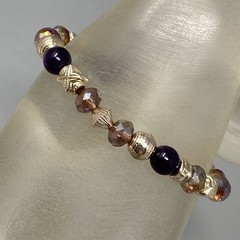 Glass Beaded Bracelet Pink Purple Faceted Fire Polished Acrylic Gold Tone 6.5″