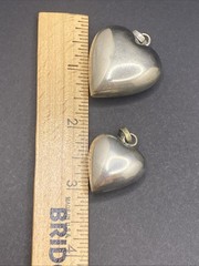 Vintage Silver Metal Puffy Heart Angel Caller Bell Pendant Lot Of 2 Sizes