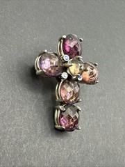 Purple Rhinestone Cross Brooch J42