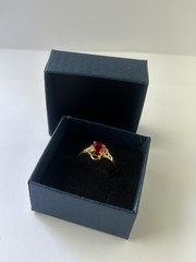 Vintage Red Cubic Zirconia Ring Gold Plated Womens Size 9.5